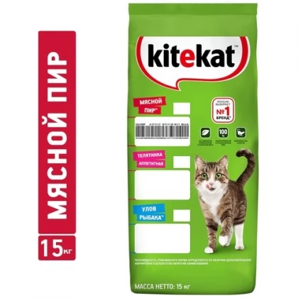 Kitekat сухой корм для кошек Мясо, 15 кг. арт. 101282957668 купить в Москве недорого, цена 3240 руб. в интернет-магазине